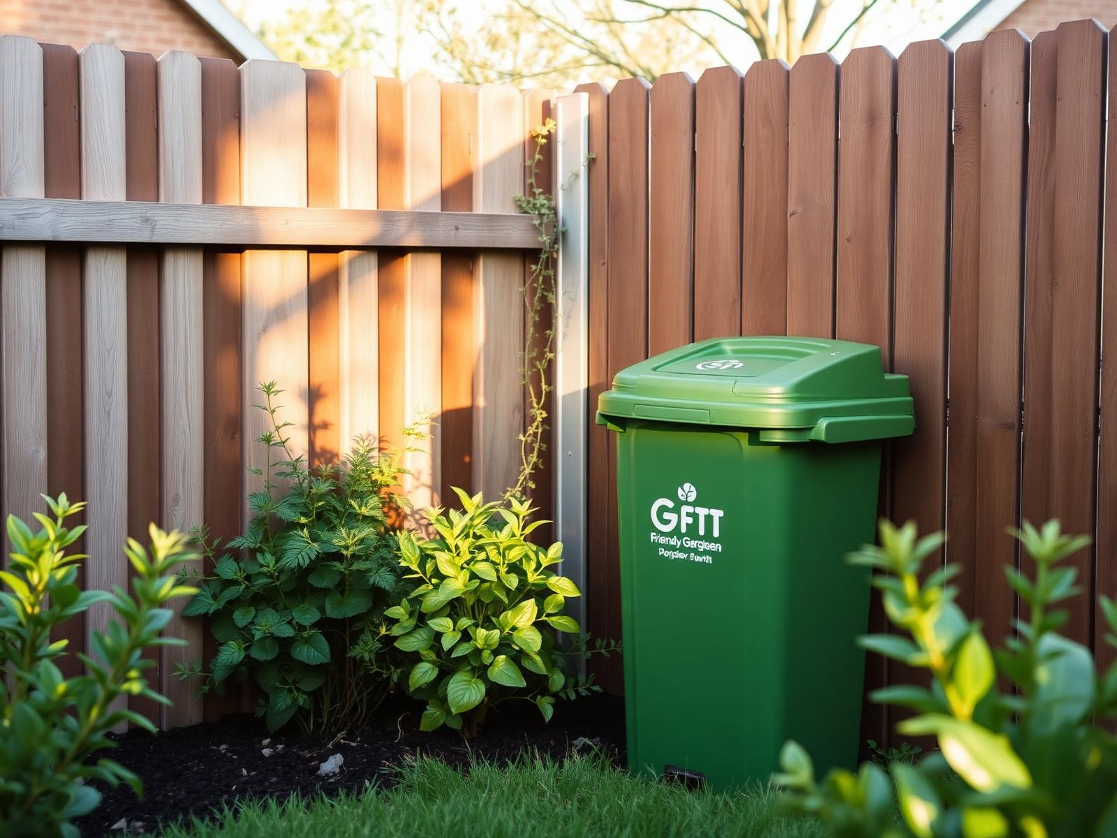 Groene gft-bak in een Nederlandse tuin