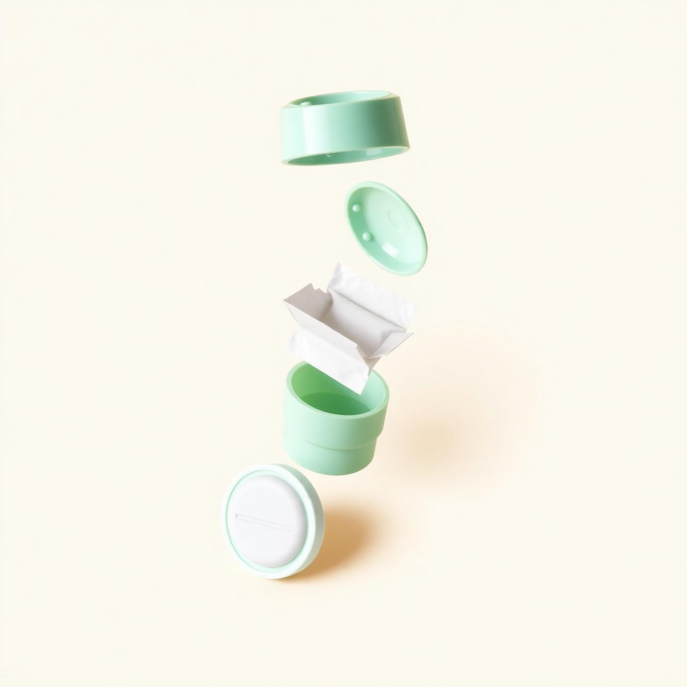 Exploded view van de HappyBin Pod, Filter Sachet en Fresh Pad