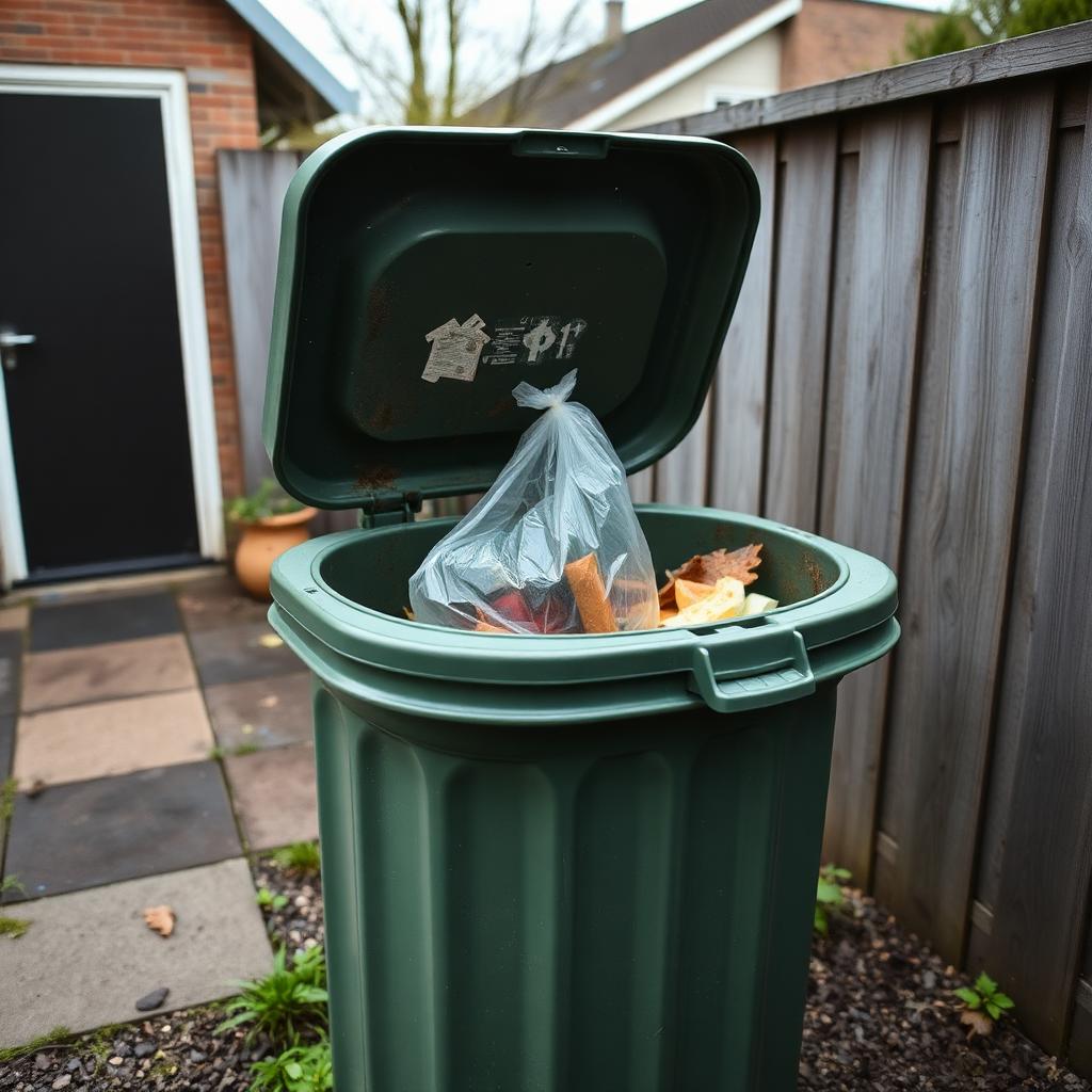 Open groenbak in een achtertuin met plastic zak